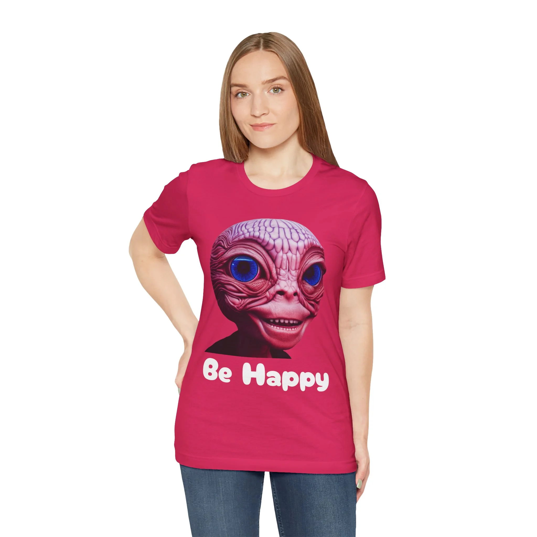 Be Happy - Alien Attitudes Unisex Short-Sleeve Tee - Image 129